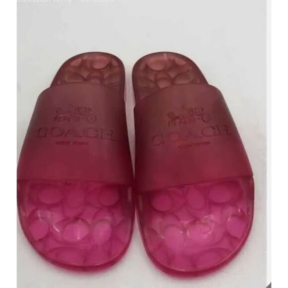 Coach Designer Ulyssa Pink Signature Print Slip-On Slide Jelly Sandals Size 10B - Picture 1 of 6